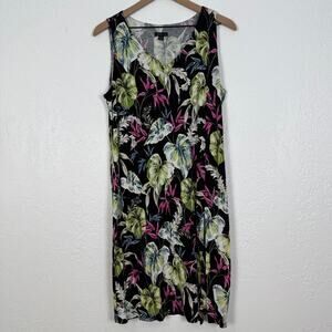 J. Jill Wearever Collection Tropical Floral Sleeveless V-neck Dress Size Medium